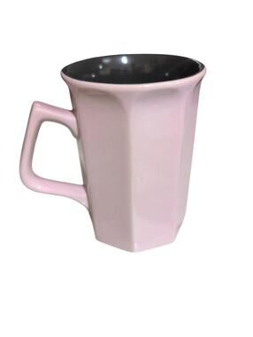 Vintage Pink/Gray Octagon Coffee Mug Tea Cup 10 oz Squared Handle 80's Style